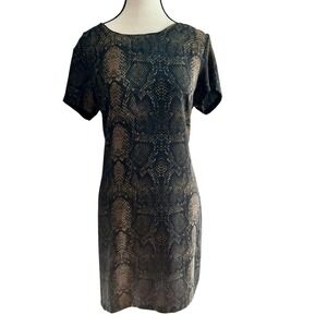Nicole Miller‎ Women 10 Dress Snake Skin Animal Print Short Sleeve Black Brown
